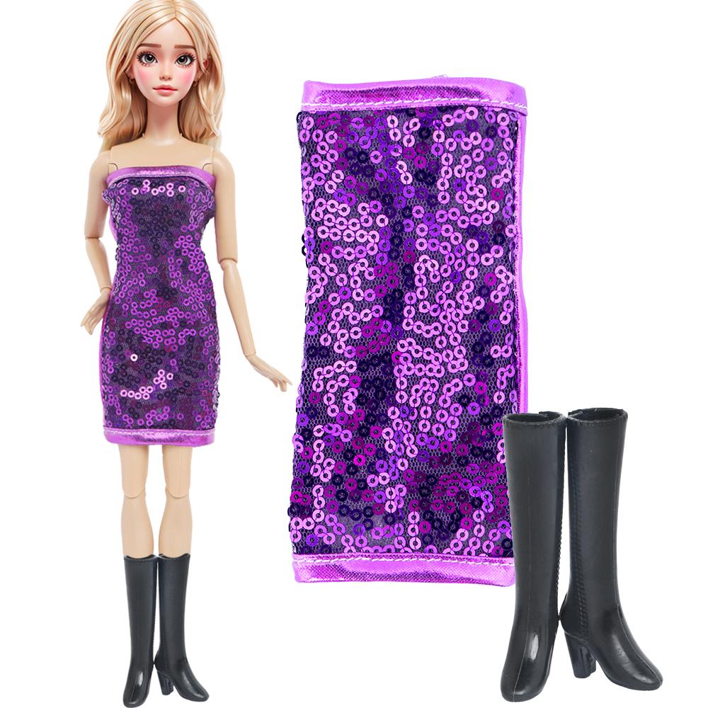 

Модное кукольное платье, блестящее платье для куклы Барби, 11,5 дюймов, мини-платье с пайетками и высокими каблуками, обувь, ботинки, детские игрушки, аксессуары, подарок