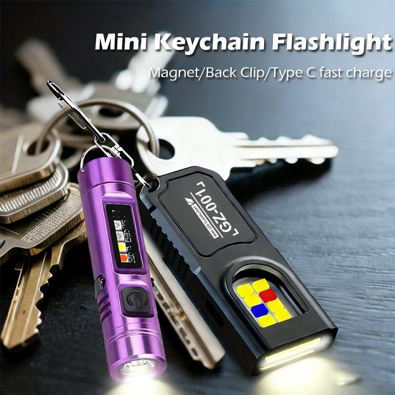 Mini COB LED Keychain Flashlight USB C Rechargeable Waterproof Work Light Portable Camping Hiking Pocket Lamp