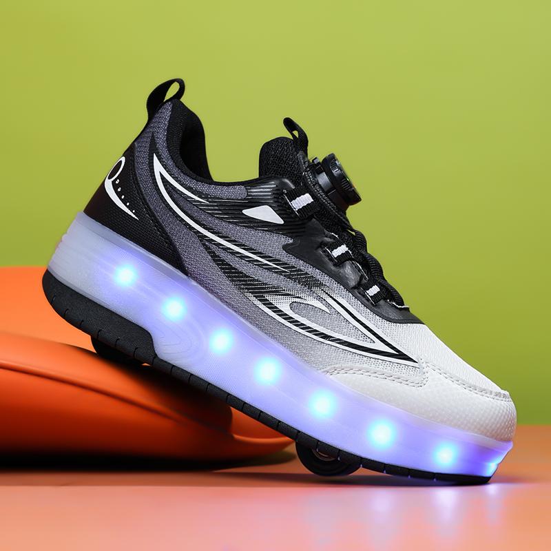 Barn Tvåhjuliga Dubbelanvändning LED Uppladdningsbara Lysande Rullskridskor Dubbelradiga Heelys Skor Rullskridskor