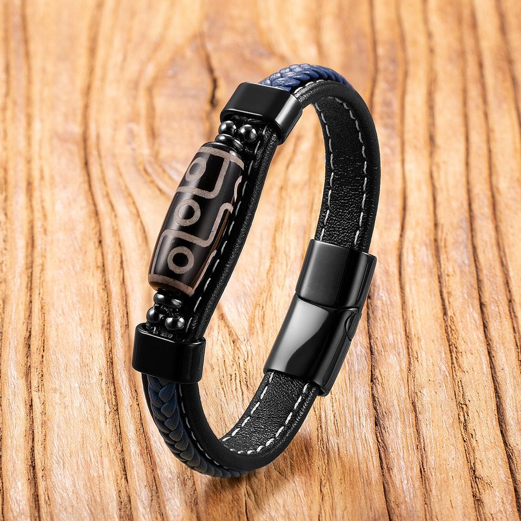 Tibetan Nine-eye Dzi Bead Leather Rope Bracelet Men's and Women's Hand-woven Retro Ethnic Style Jewelry 2026