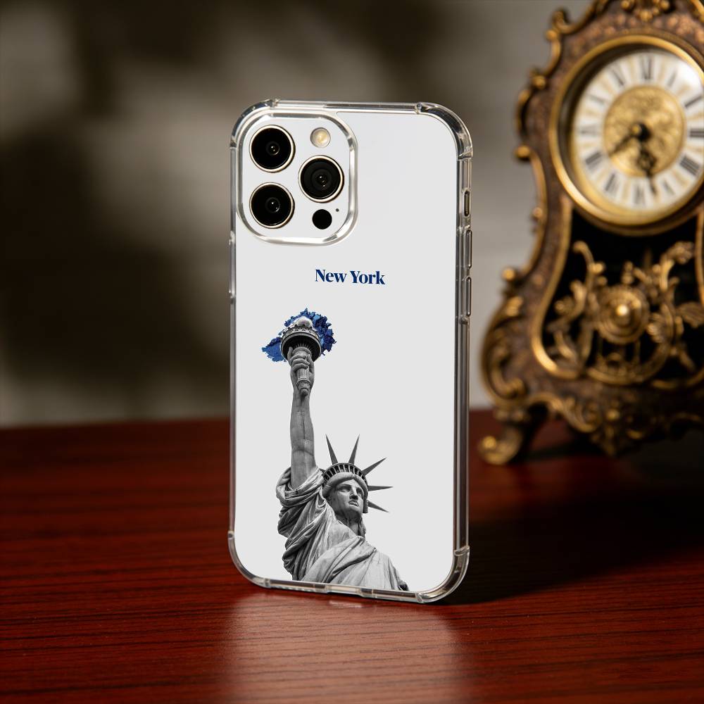 Statue L-Liberty America USA Flag Phone Case For iPhone 17 16 15 14 13 12 11 Mini Pro Max Plus Transparent Cover