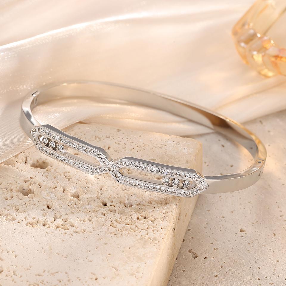 Htpwe Stainless Steel Crystal-shaped Zirconium Hollow Bracelet Women Plated 18k Gold Couple Holiday Gift Bracelet Party Zircon