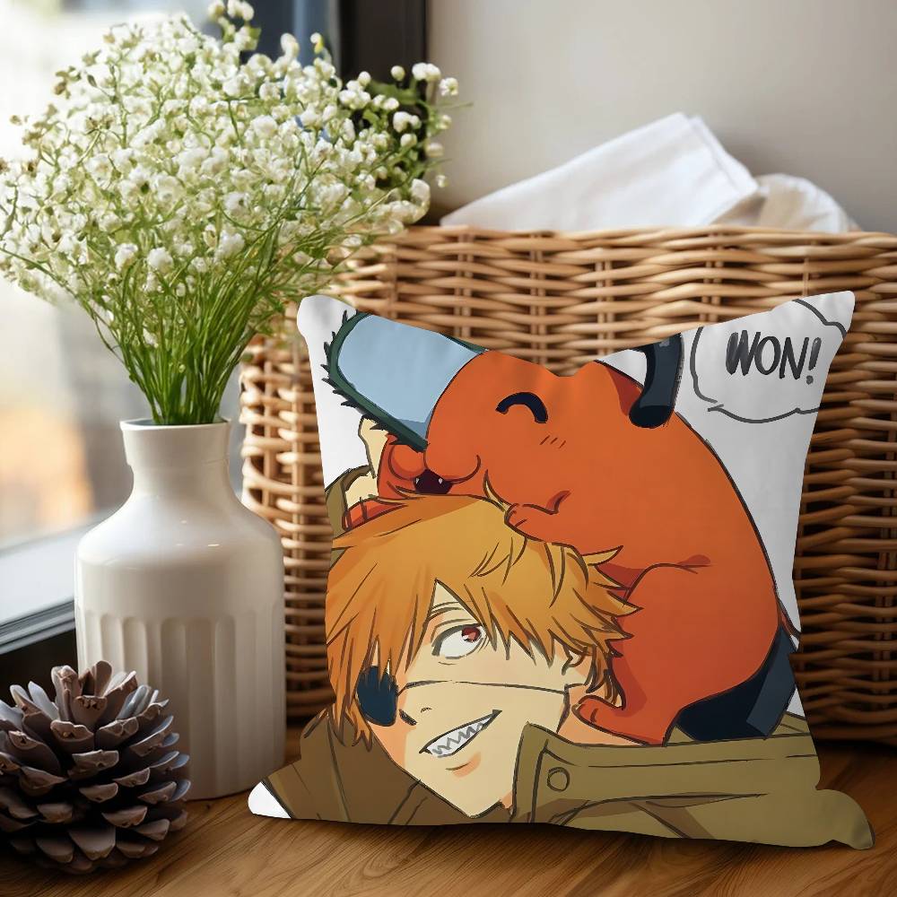 Denji Piła Człowiek Ścieg Szczęśliwy Smok Poszewka na Poduszkę Poszewka na Poduszkę Sofową Dekoracja Pokoju Domowego Prezent dla Dzieci