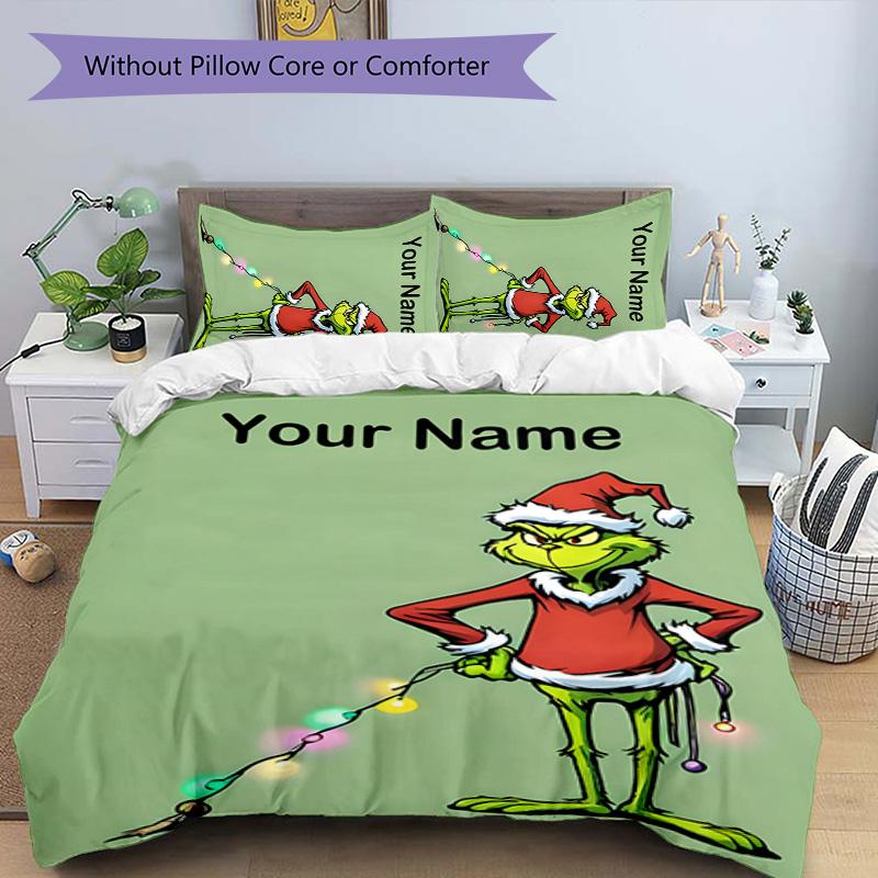 3pcs Crunch Christmas2 Cover Set - Personalized Name, HD Printed Bedding with 1 Cover and 2 Pillowcases - Perfect for Home Decor, Easy Care