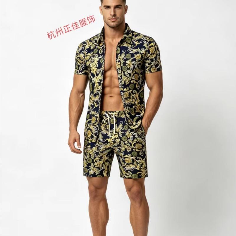 Herren Hemd mit Paisley-Print, kurzärmlig, und Shorts Set