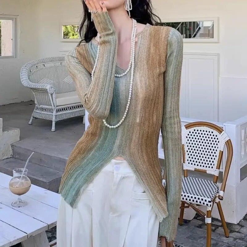 

Сексуальный вязаный пуловер с v-образным вырезом, свитер 2023, осень 2023, повседневный зимний свитер с длинными рукавами, облегающий свитер, женские джемперы, женские 29035 One Size орион