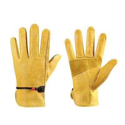 Amerikaanse Motorfiets Vintage Handschoenen Koeienhuid Leer Geel Volledige Vinger Handschoenen (M)