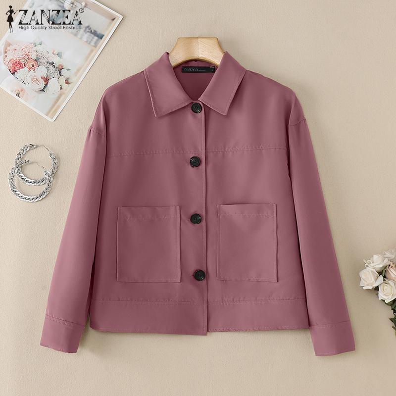 ZANZEA Women Turn Down Collar Loose Casual Long Sleeve Blouse