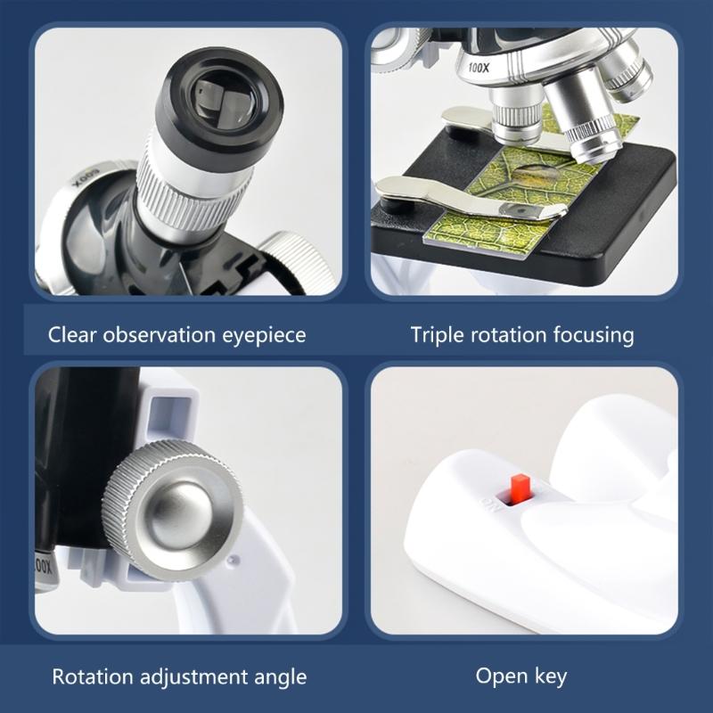 100/600/1200X LED Labormikroskop Heimschule Wissenschaftliches Lernspielzeug Geschenk Verfeinert für Kinder Kind Biologisches Mikroskop