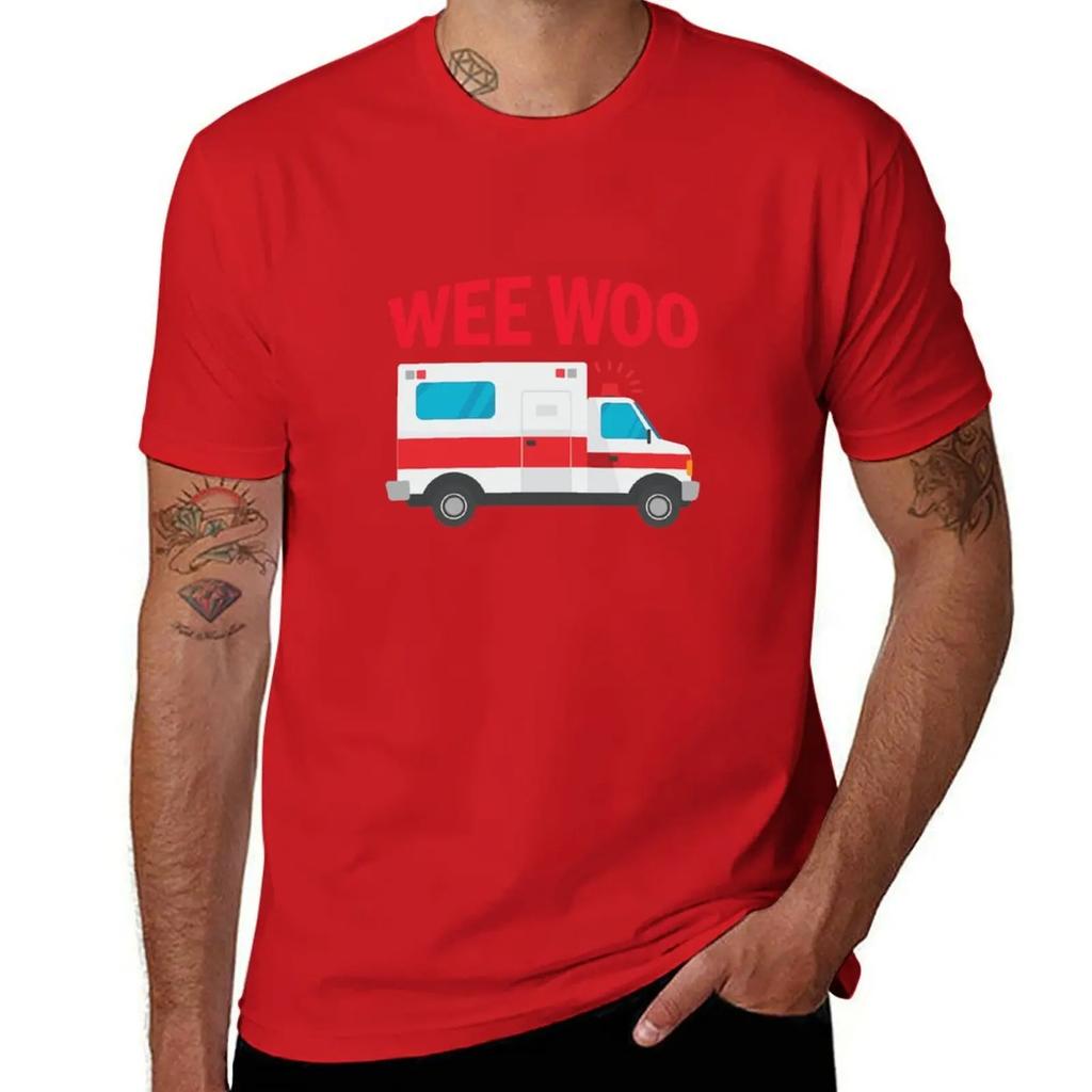 Wee Woo First Responder Funny EMT Medical Ambulance Gear T-Shirt Anime Clothes Oversized Graphic Tee Mens Funny T Shirts