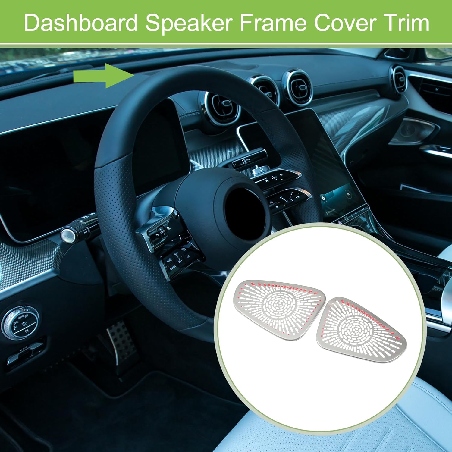 ACROPIX Dashboard Speaker Frame Cover Trim Car Audio Stereo Horn Speaker Grille Interior Decor Accessories Fit for Mercedes Benz C-CLASS Stainless