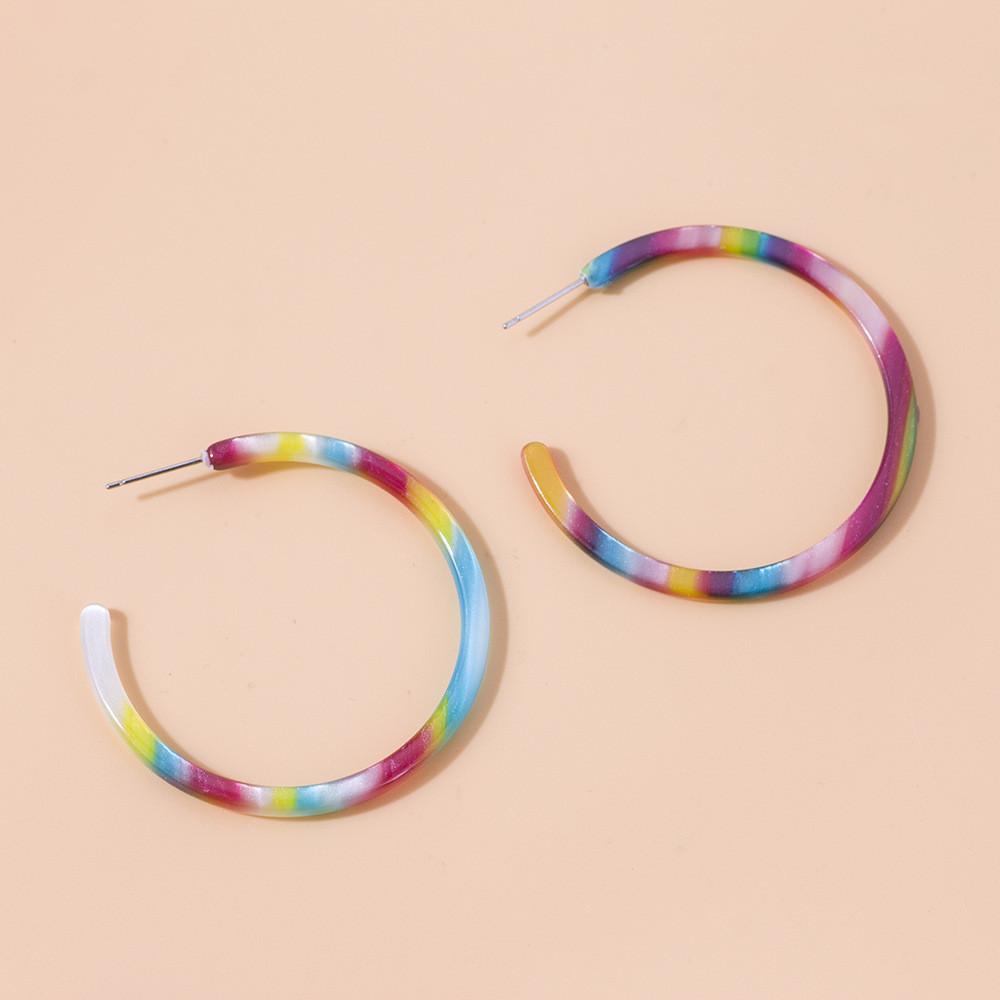 European American C-shaped Rainbow Acrylic Earrings Vibrant Alloy Jewelry
