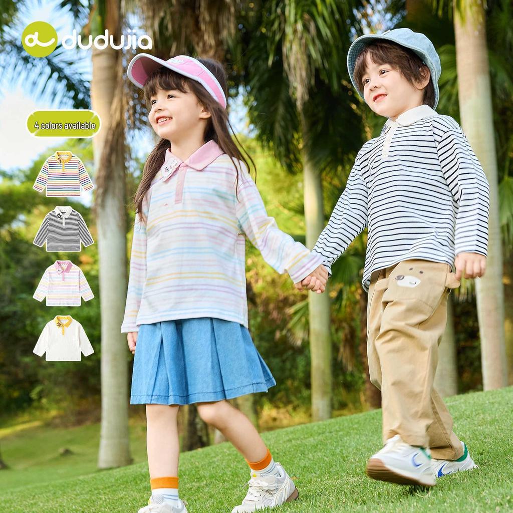 100% Cotton Dudu Home Kids Polo T-Shirt - Spring Arrival: Long Sleeve Boys & Girls
