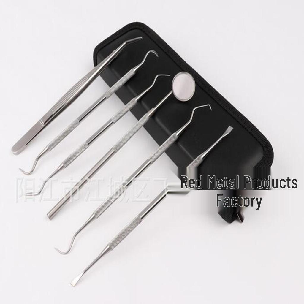 Stainless Steel Dental Tool Set with Tweezers, Mirror, and Probe for Dentists