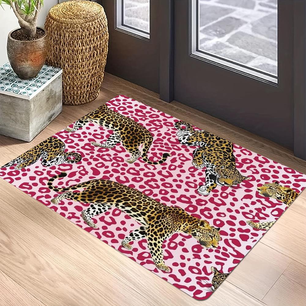 Leopard Print Doormat Non-Slip Machine Washable Polyester Rug for Indoor/Outdoor Carpet for Living Room Bathroom