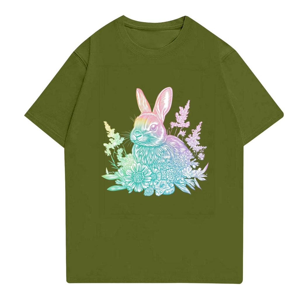 Dámské módní tričko s kulatým výstřihem a krátkým rukávem s velikonočním potiskem, ležérní top