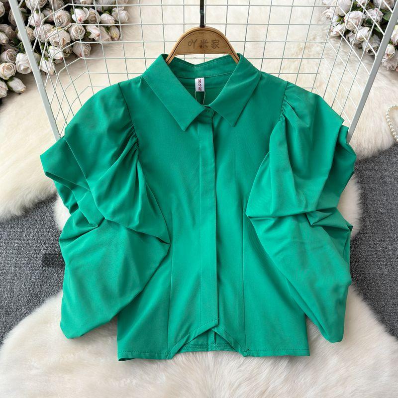 

Summer Stylish Puff Sleeves Slim Looking Niche Shirt Green All yards