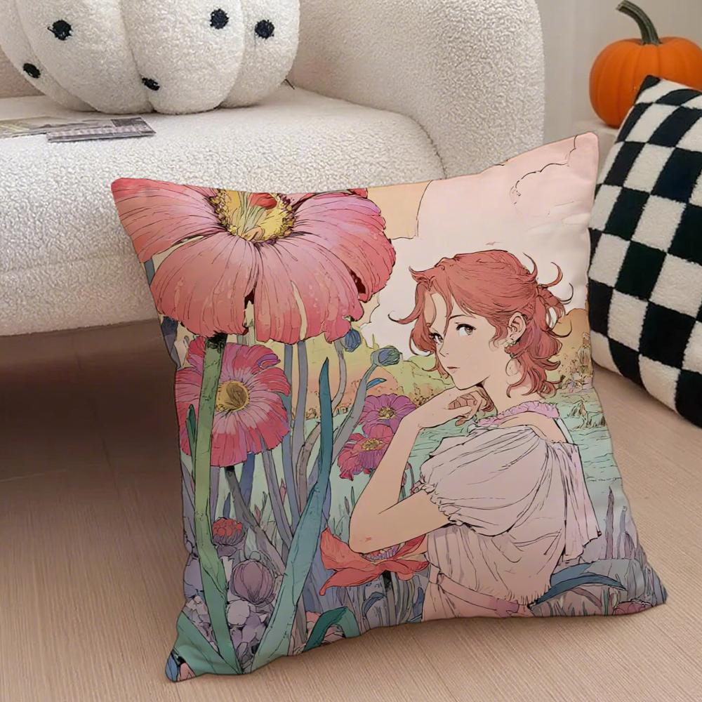 Painted Flowers Cushion Cover Throw Pillow Cover Hidden Button Durable Polyester Chair Cushion