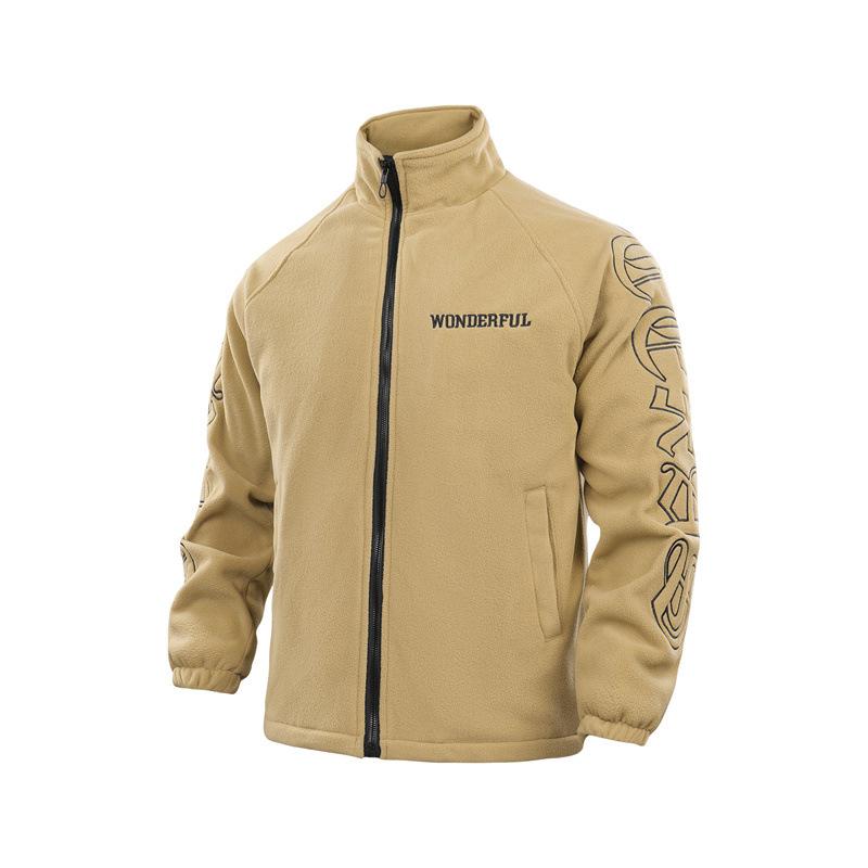 

Осень и Зима Мужская Флисовая Повседневная Куртка с Воротником-стойкой Утепленная Теплая Куртка из Овечьей Шерсти для Мужчин XXL хаки