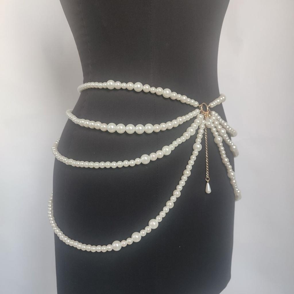 Taillenkette, dicke und dünne Perlen, verbundene mehrschichtige Quaste, seitliche Pendelkette, Taillenkette, Gürtel, Schmuck, personalisierter Gürtel