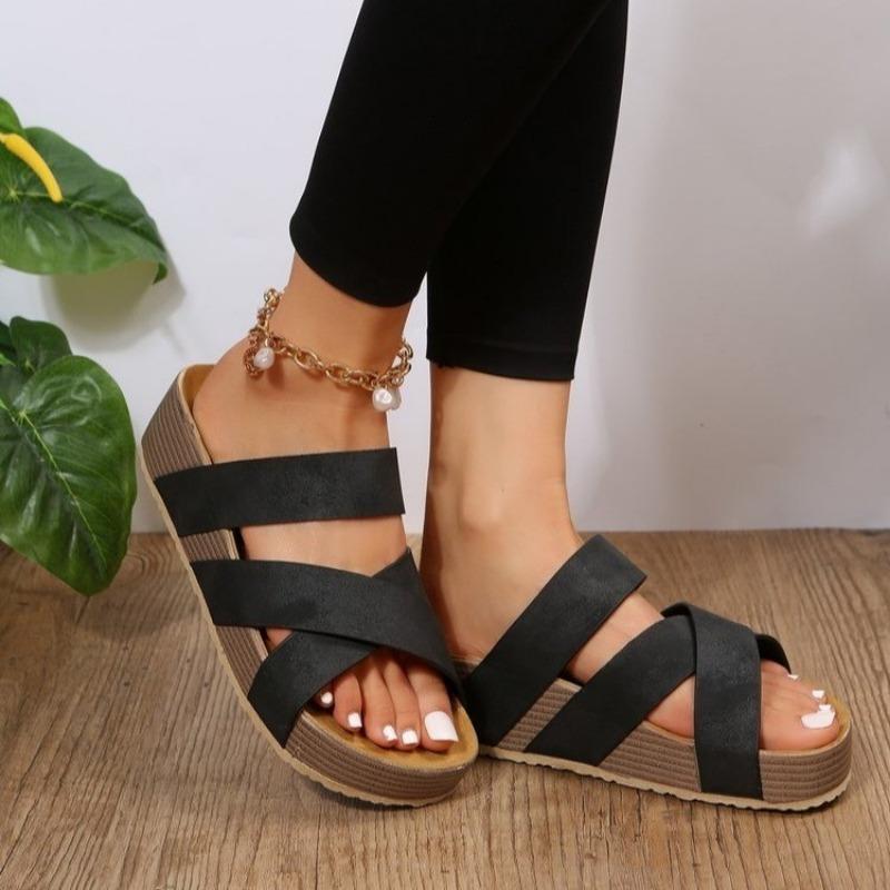 Casual Cool Sandals for Women Summer Thick-soled Shoes with A Single Strap and Cross-woven Sandals
