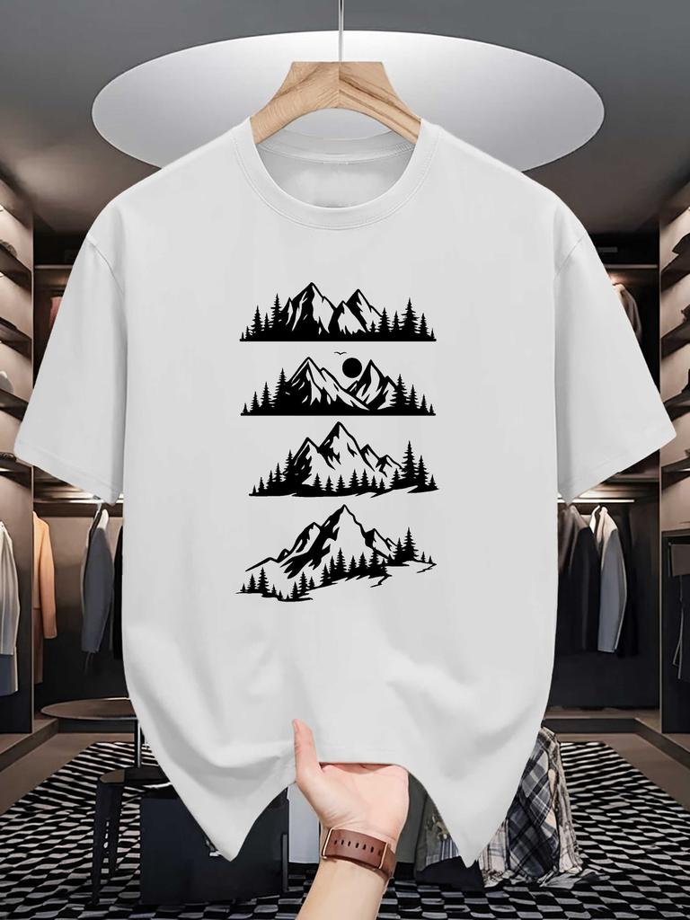 Unisex Crew Neck Tee Mountain Forest Nature Graphic Print Soft Cotton Loose Breathable Short Sleeve Summer Casual Street Tops