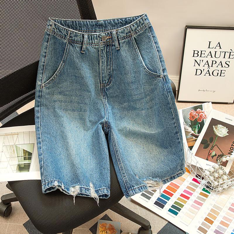 Women s High-Waist Cartoon Rabbit Wide-Leg Denim Capris L