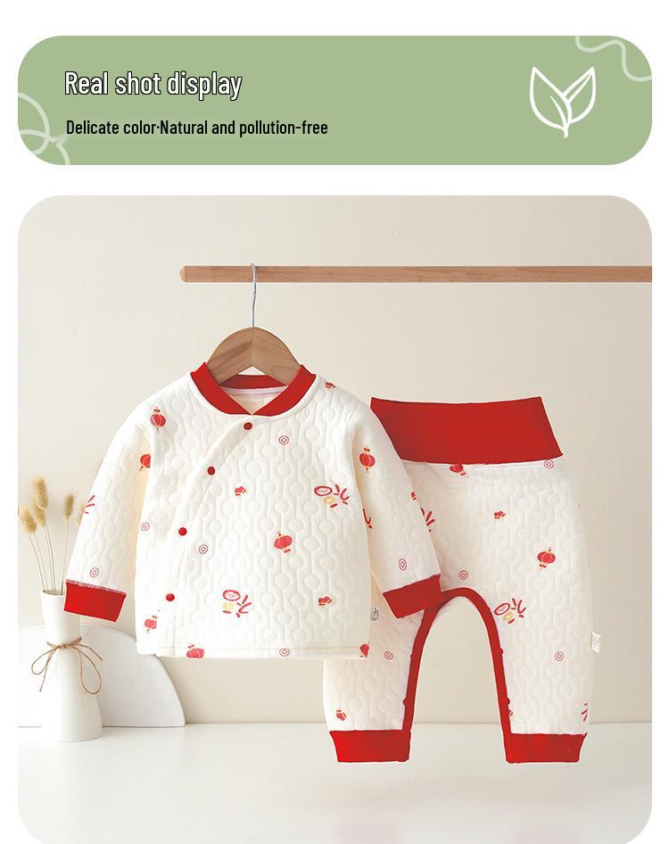 Noworodkowy Pikowany Bawełniany Zestaw Ciepłej Bielizny z Wysokim Stanem na Jesień/Zimę