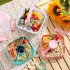 Portable 2 Layer Salad Bowls with Fork 1300ml/1600ml Lunch Box Sealed Leakproof Bento Boxes Reusable Picnic Box Food Container
