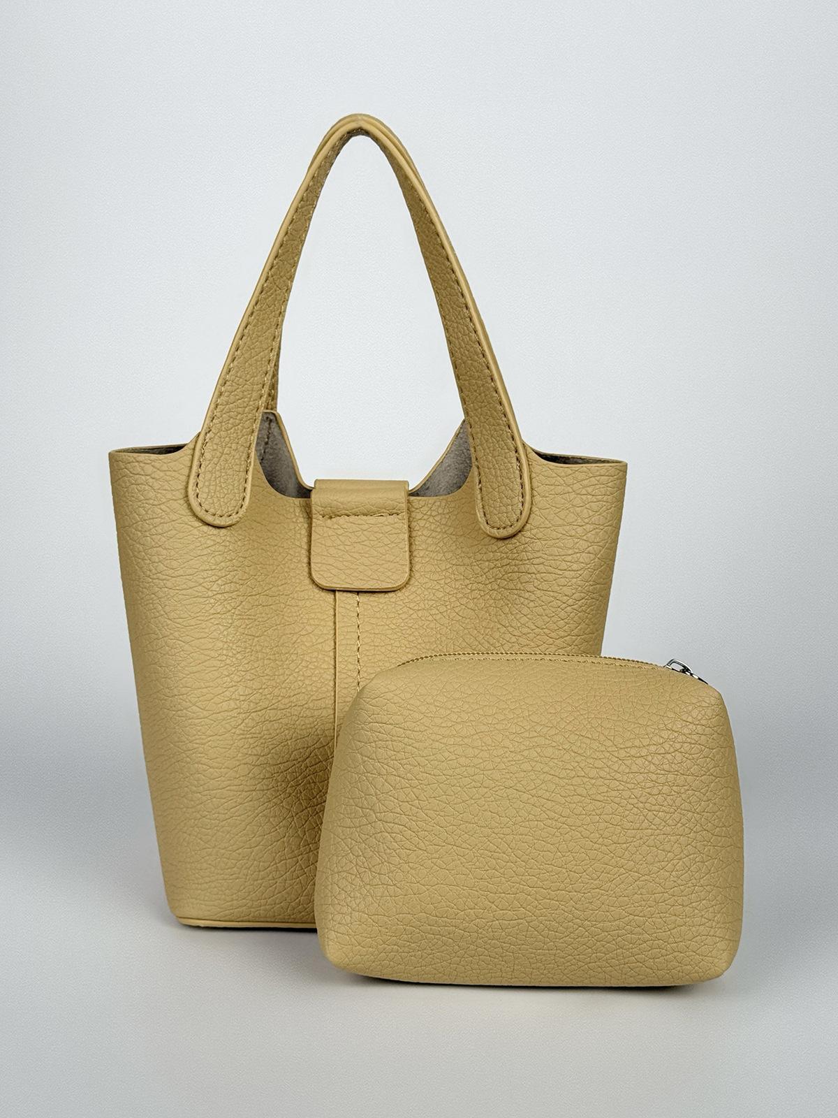 Korean portable bucket bag women s 2025 summer new lychee pattern soft leather mother and child bag versatile shoulder messenger bag