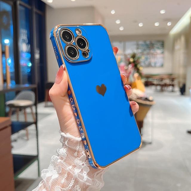 Funda Blanda Electrochapada con Corazón de Amor para iPhone 11 12 13 14 Pro Max Xs X Xr 7 8 Plus Mini Se 2020 Cubierta Bumper a Prueba de Golpes