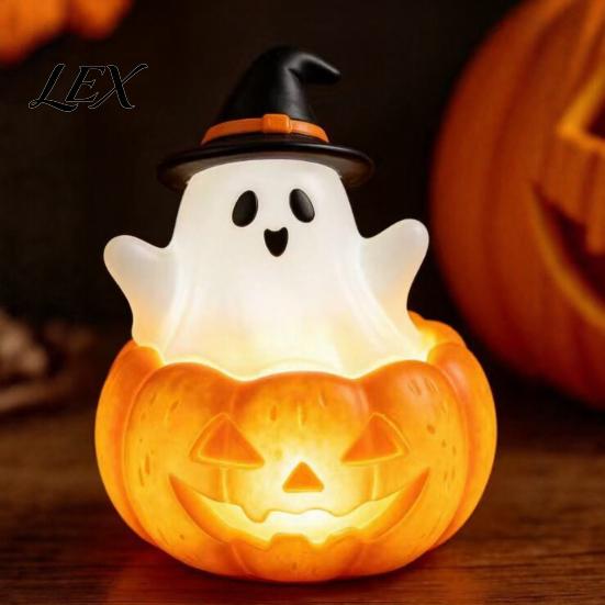 Cute Halloween Bedroom Lamp Light Up Ghost Decoration, Small Statue Night Light, LED for Kids Room Resin Table Decoration Indoor, Kitchen Tiered Tray