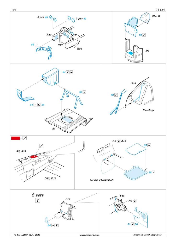 Eduard 1/72 B-24J Etching Parts (for Hasegawa) Plastic Model Kits EDU73854 (Airplane)