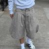 Men High Waist Zipper Plaid Casual Loose Cropped Pants Shorts