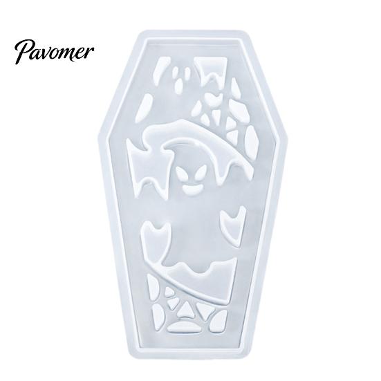 Easy Demoulding Silicone Mold Halloween Coffins Lampshade Mold, DIY Hollow Ghost Spider Bat Casting Molds Crafts Gypsum Cement Epoxy Resin