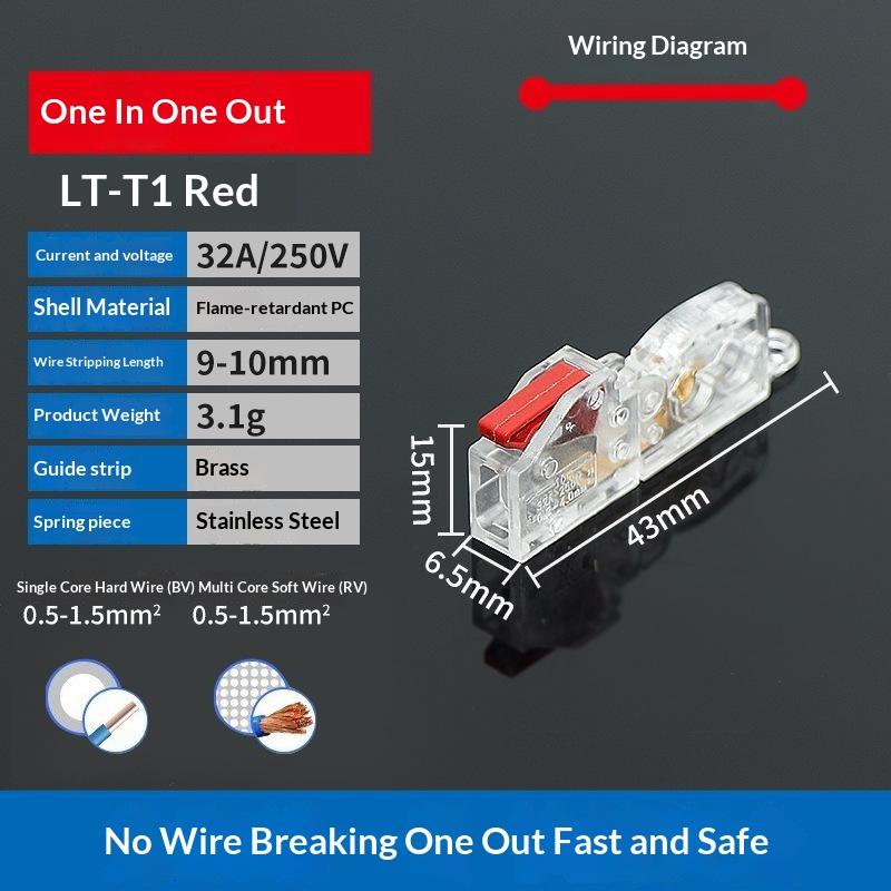 Mini Quick Terminal Block Fast T Type Wire Connector Electric Splice Crimp Non Destructive Without Breaking Cable Insulated Lin