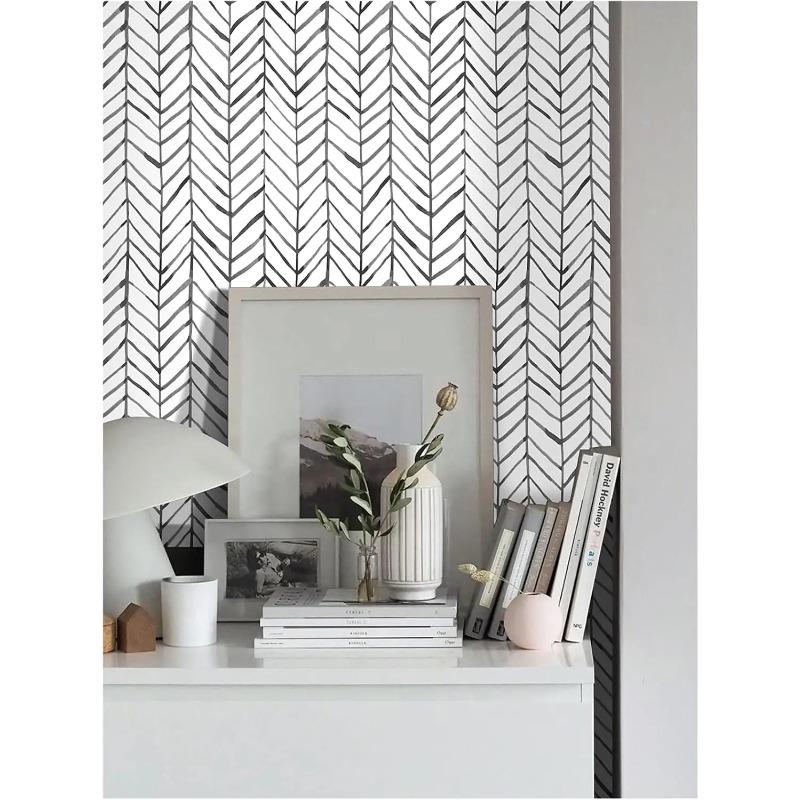 Boho Peel and Stick Wallpaper Stripe Herringbone Black White Vinyl Self Adhesive Room Decor Contact Paper for Wall Decor
