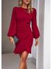 Elegant Puff Sleeve Plain Dress - Women's Spring/Summer 2026 Collection.
