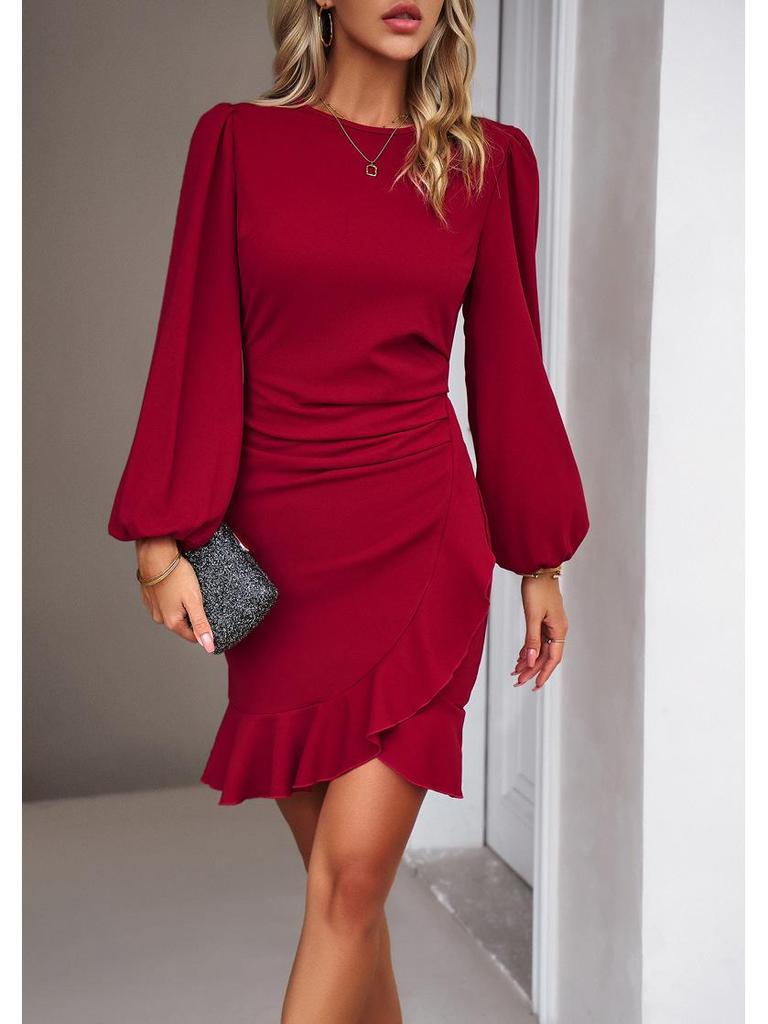 Elegant Puff Sleeve Plain Dress - Women's Spring/Summer 2026 Collection.