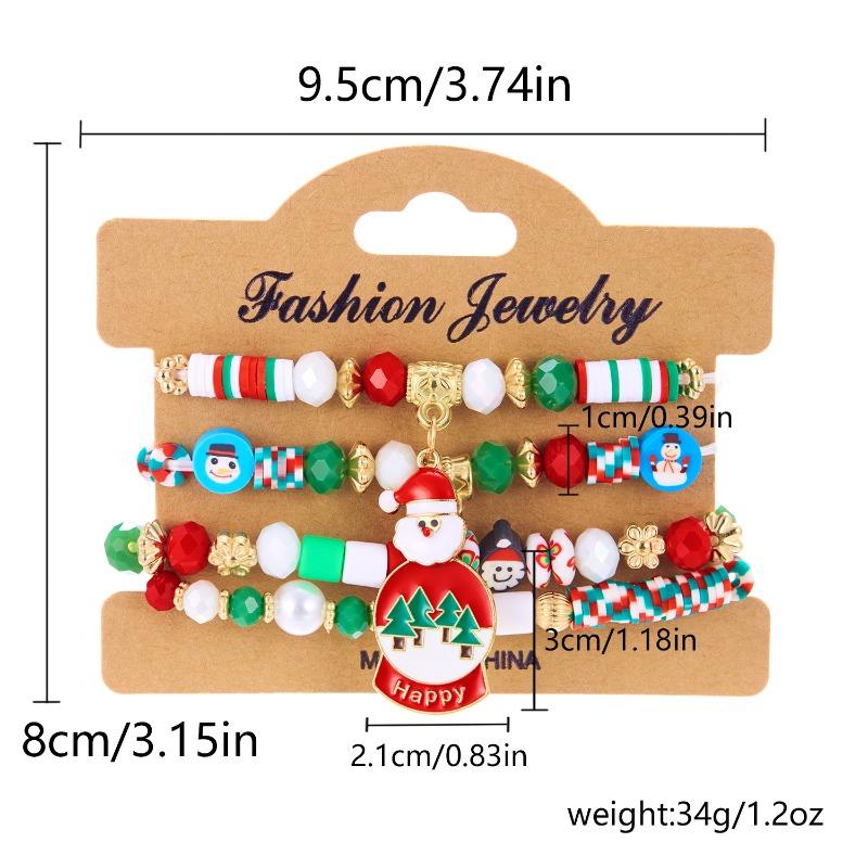 Christmas Day Color Acrylic Diamond Snowflake Bell Elastic Beaded Bracelet Christmas Set