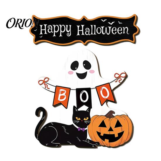 Holiday Party Supplies Halloween Wooden Hanging Sign, Rustic Ghost Bat Black Cat Witch Hat Wall Decor, Balcony Window Decor Spooky Pendant with