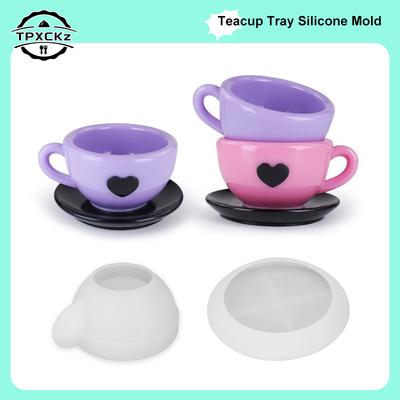 Teetassen Tablett Silikonform mit Griff DIY Herz Kaffeetasse Untertasse UV Harz Epoxidform Kerzenbecher Keramikform Handwerk Gießen