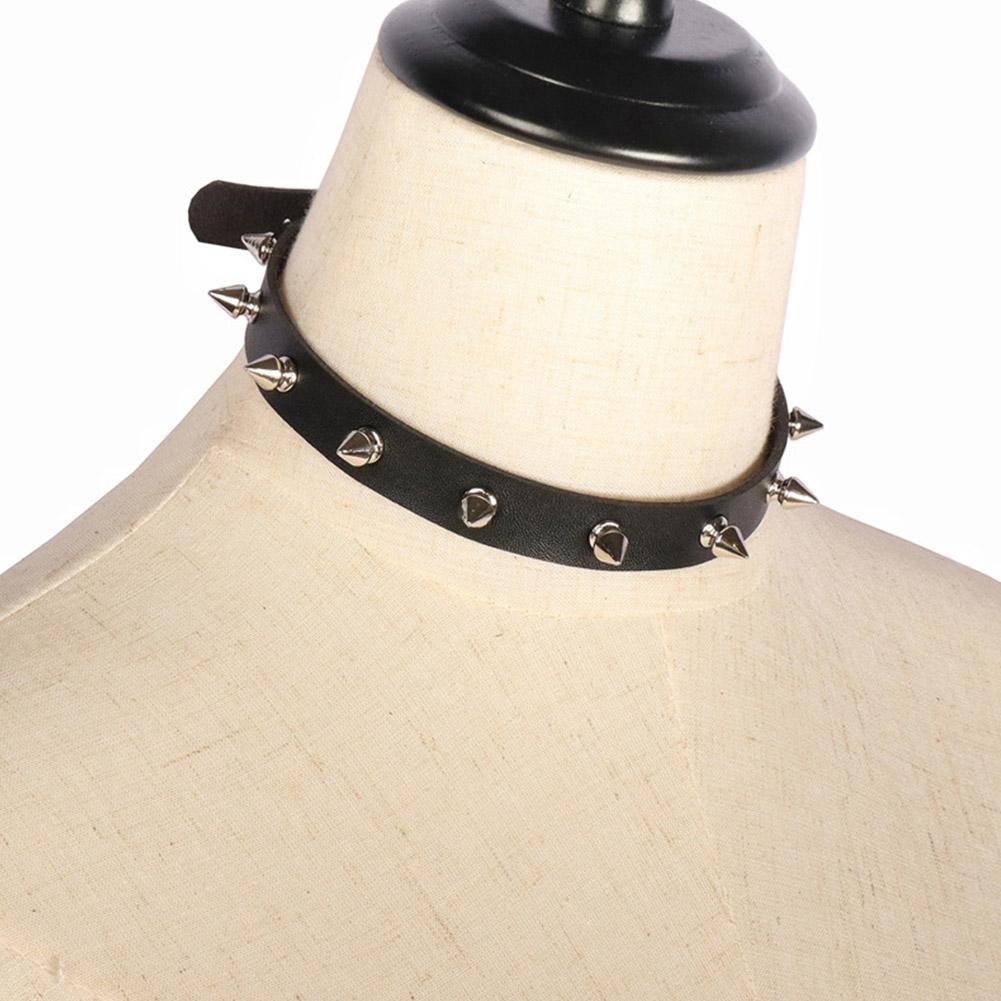 Black PU Leather Choker Necklace For Women Men Cool Punk Gothic  Spike Biker Choker PU Leather Collar Studded Rock Necklace