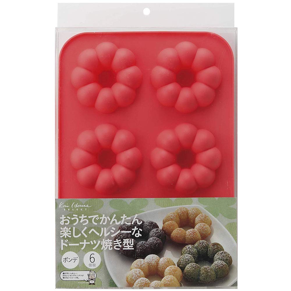 Kai Corporation Silicone Donut 6 260 X 180 X Silicone WDC1001 Mold, Ponde, Cavities, DL-6246, 29mm, Pink, Rubber, China,