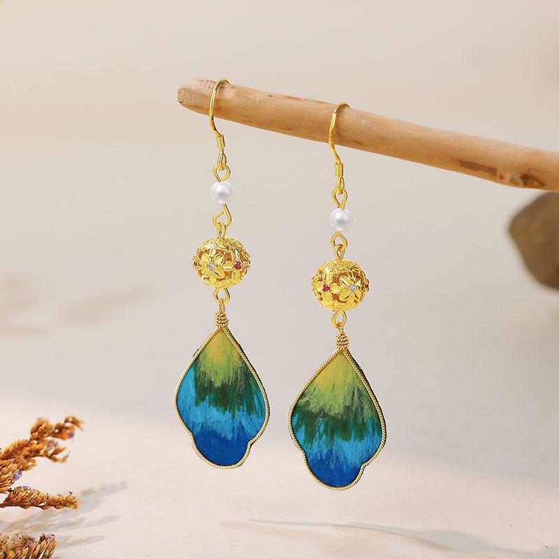 925 Silver Chinese Velvet Flower Earrings: Handcrafted Silk Ear Hooks for Women’s Hanfu & Qipao