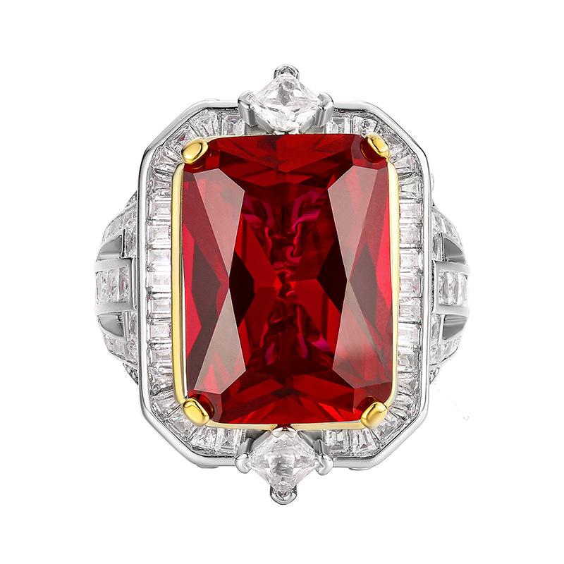 Jewelry Copper Bottom Gold-Plated Retro Simulation Corundum Square Ring Heroine Stone 13 * 18