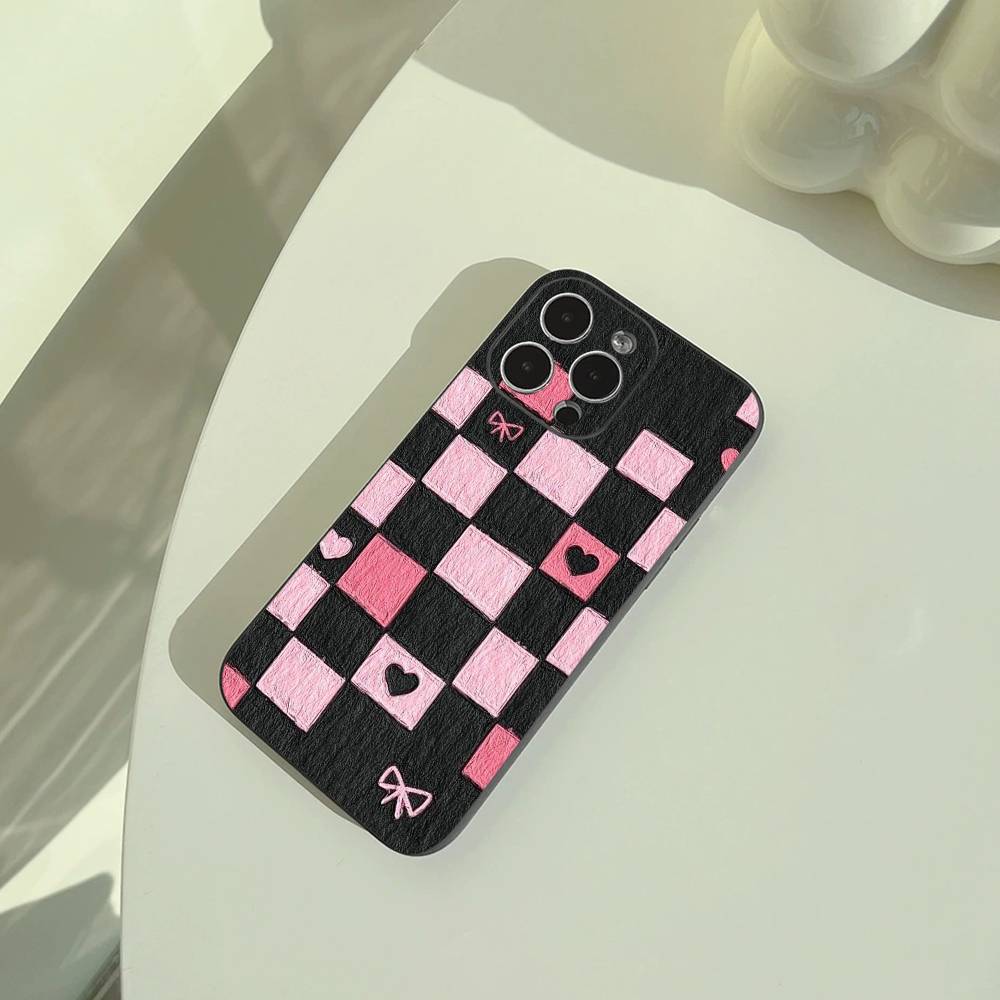 Frische Schachbrett-Handyhülle für iPhone 17,16,15,14,13,12,11 Pro Max,16Plus,XS Weiche Schwarze Hülle