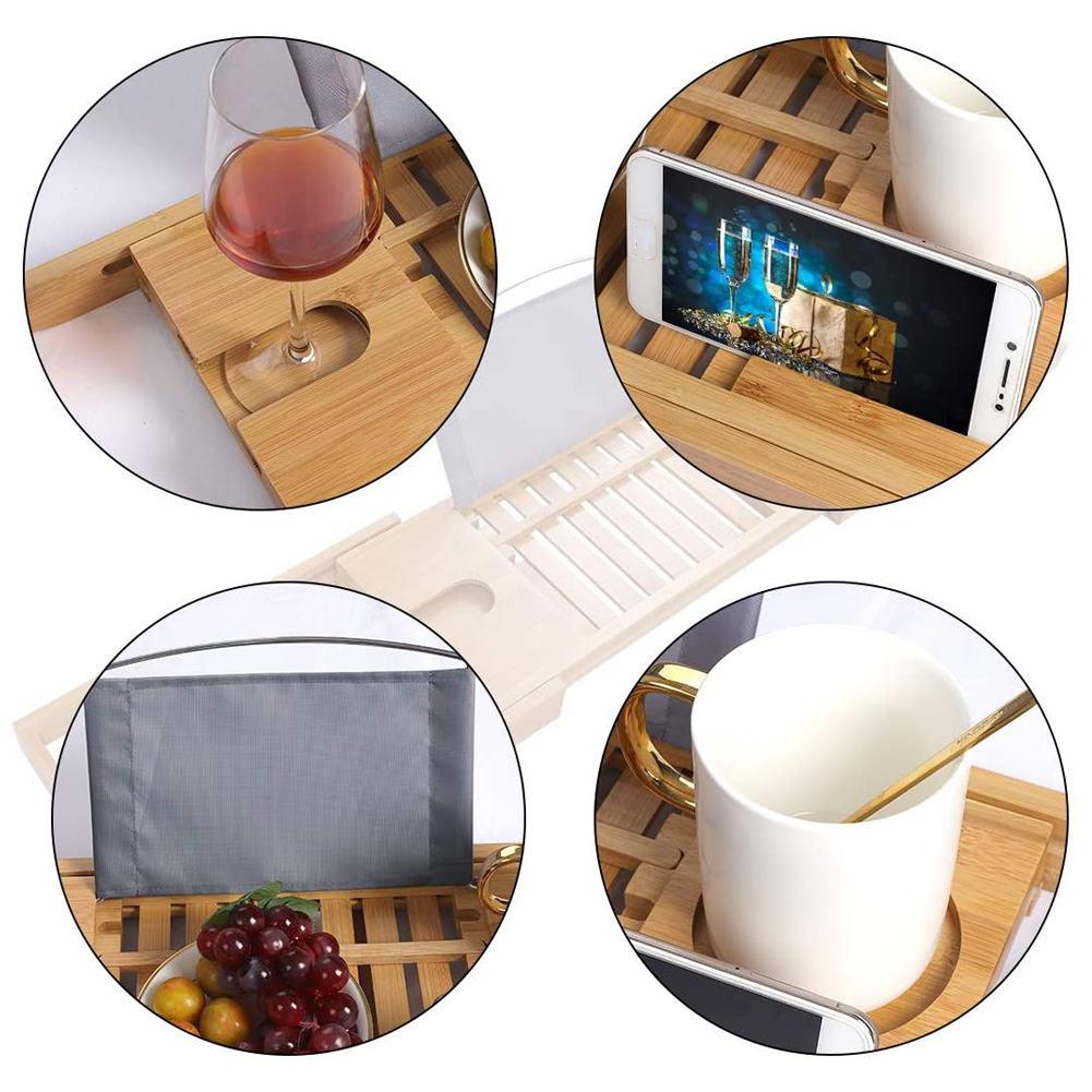 70cm Spa-Badewanne Bambus-Holz-Badewannen-Caddy Organizer Buch Wein Tablet-Halter Lese-Ständer Ausziehbarer Tablett Anti-Rutsch-Bade-Tablett