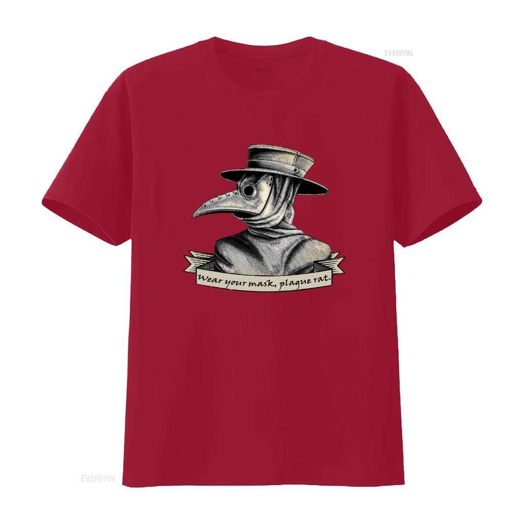 Plague Doctor Wear Your Mask Rat Print T Shirt for Streetwear vintage Washed fashion Comfortable Casual homme Unisex streetwear