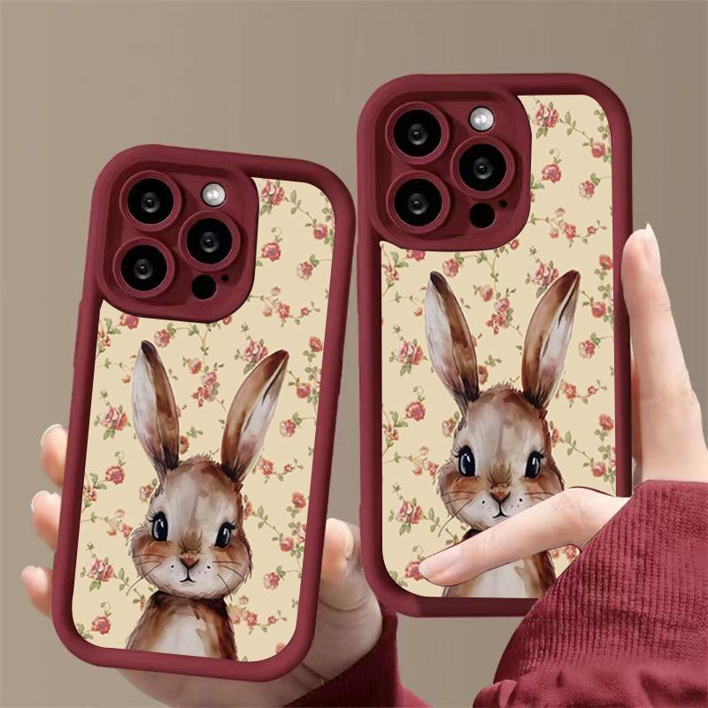 Vintage Cute Floral Rabbit Phone Case For IPhone 17 Air 16 Pro Max 15 14 Plus 13 12 11 Durable Flexible Advanced Soft Ins Cover